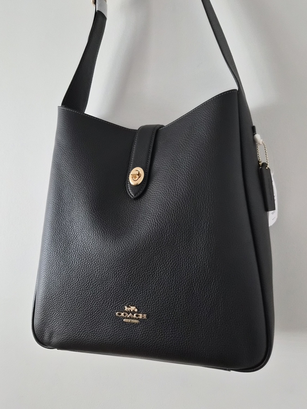 Coach Pebbled Leather Black Shoulder Bag with Gold Hardware -Large